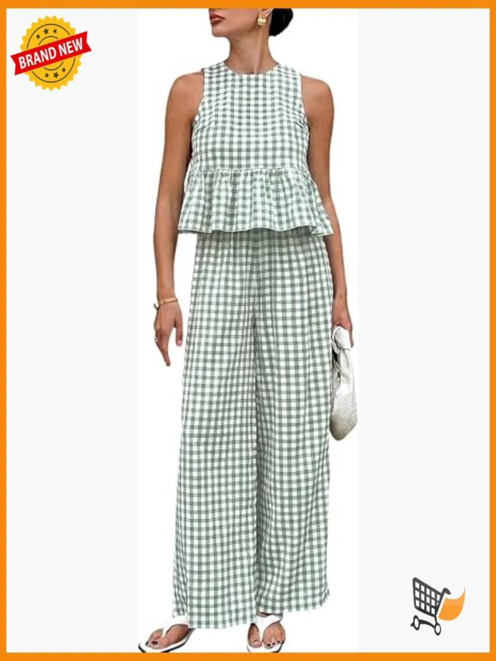 Gingham 2 Piece Lounge Set Sleeveless Tank Wide Leg Pants Matching Outfit Summer